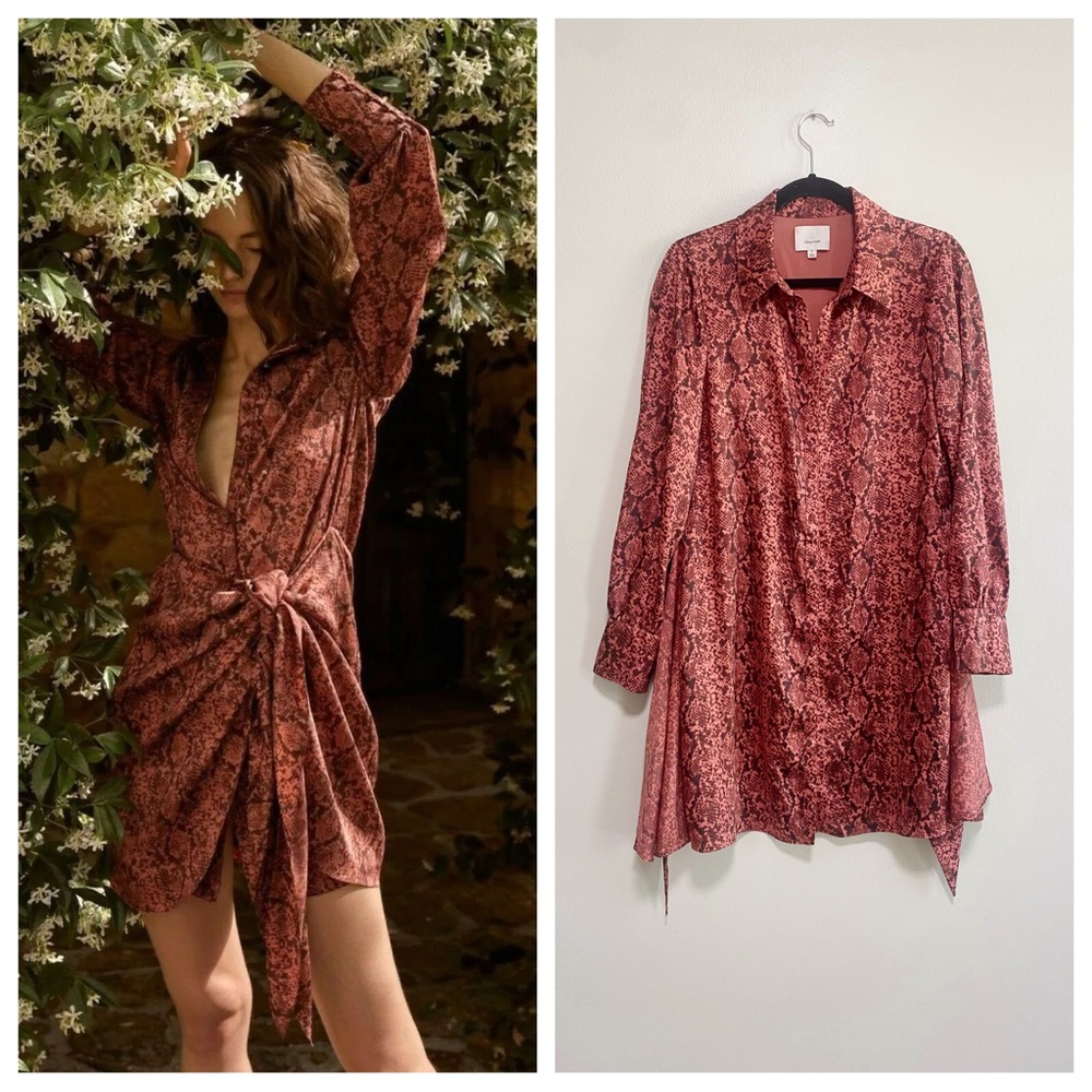 Cinq a Sept Rosewood Gaby Python Long Sleeve Mini Dress Size 8